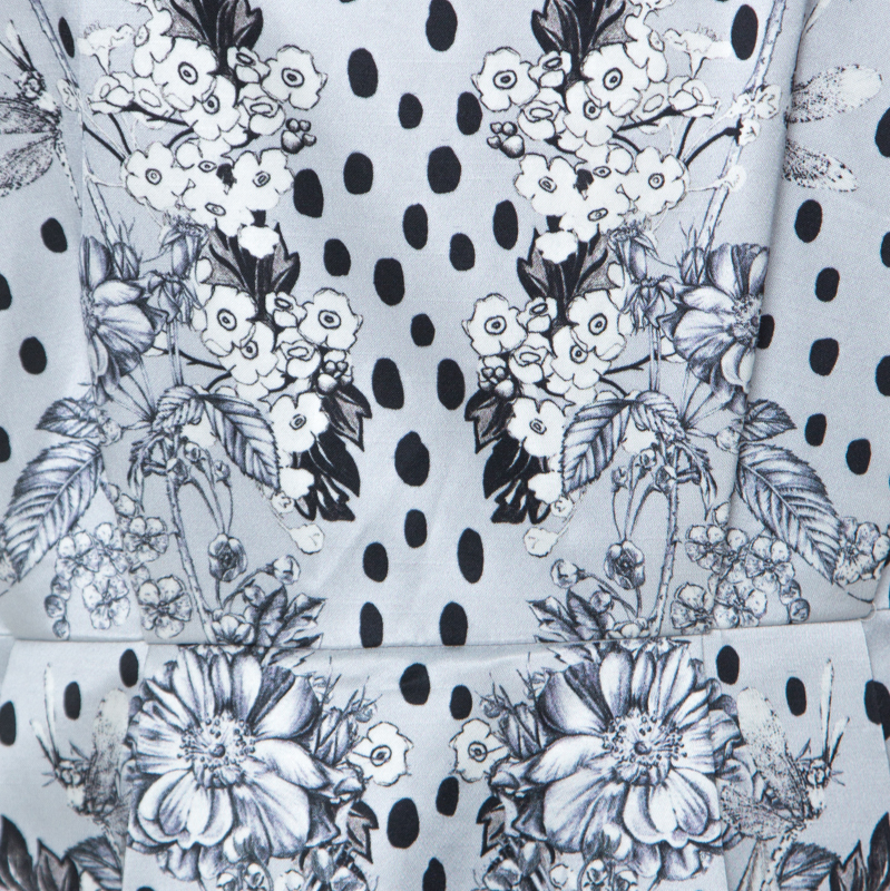 Matthew Williamson Grey Floral Print Cotton Blend Sleeveless Dress M