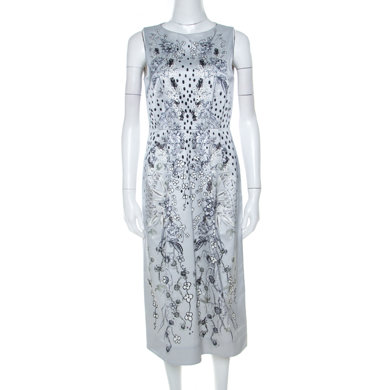 

Matthew Williamson Grey Floral Print Cotton Blend Sleeveless Dress