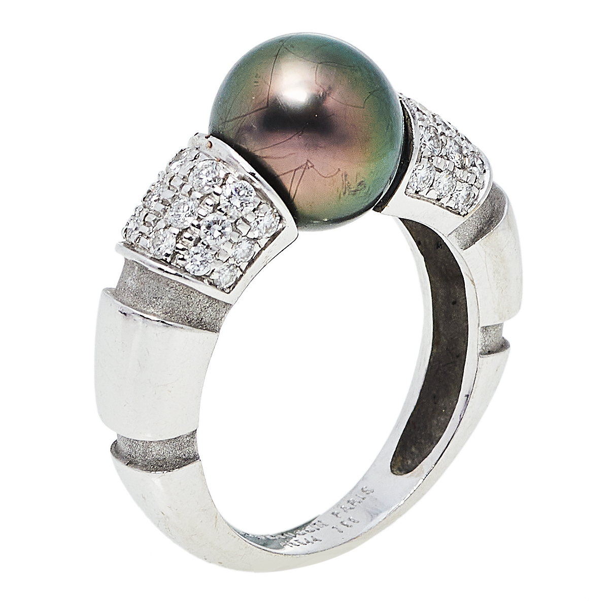Mauboussin Nadja Cultured Pearl Diamond 18K White Gold Cocktail Ring Size 52