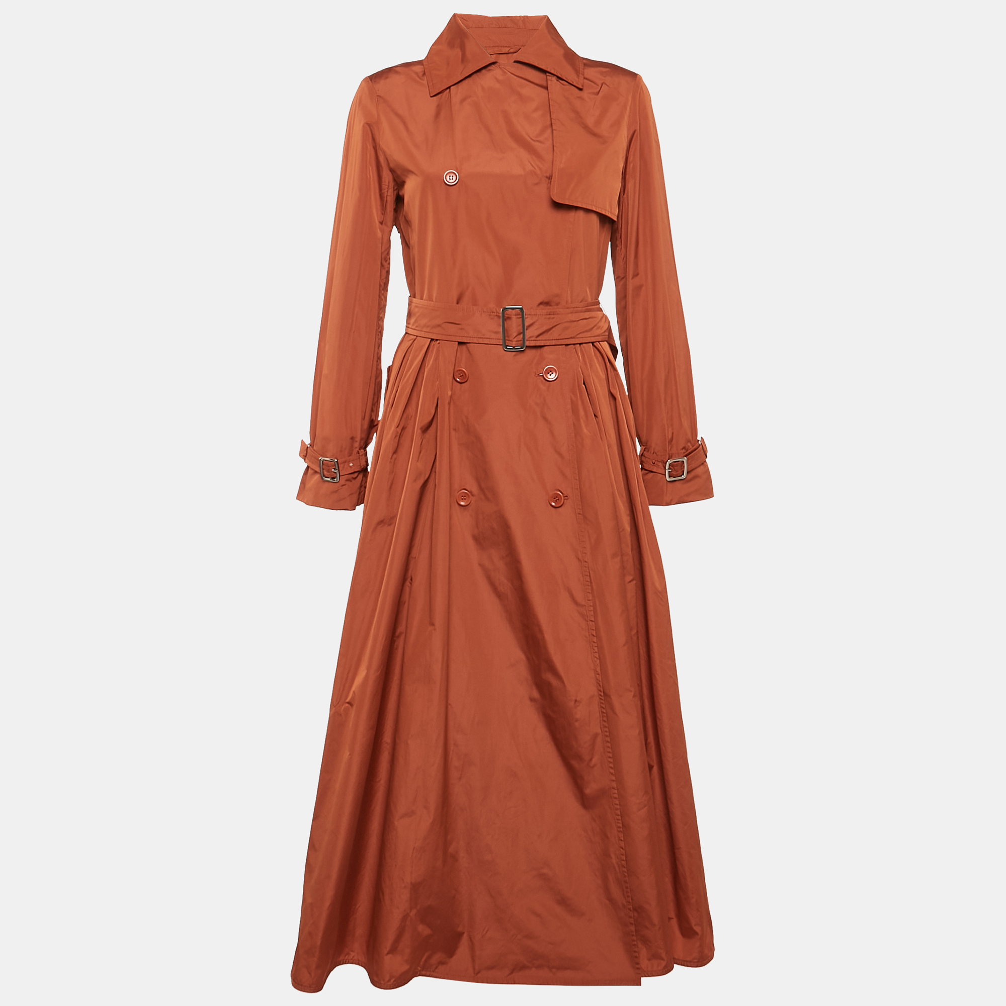 Max Mara Orange Taffeta Double Breasted Tubinga Trench Coat M