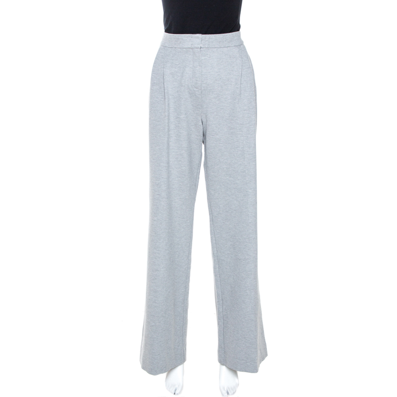 Image of Max Mara Grey Knit High Rise Wide Leg Pants L