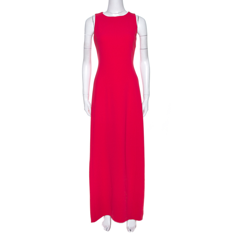 Image of Max Mara Coral Pink Cady Sleeveless Rubino Maxi Dress S