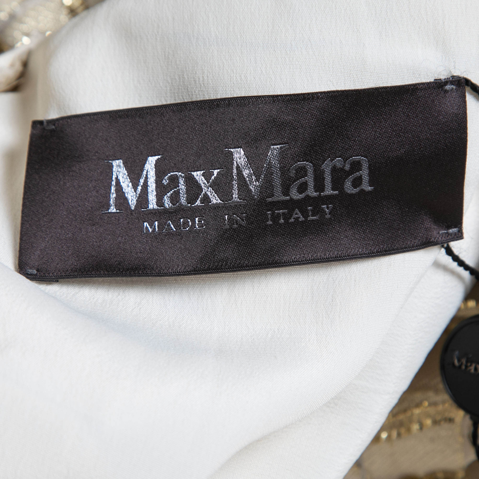 Max Mara Gold Silk & Lurex Gathered Waist Long Dress S