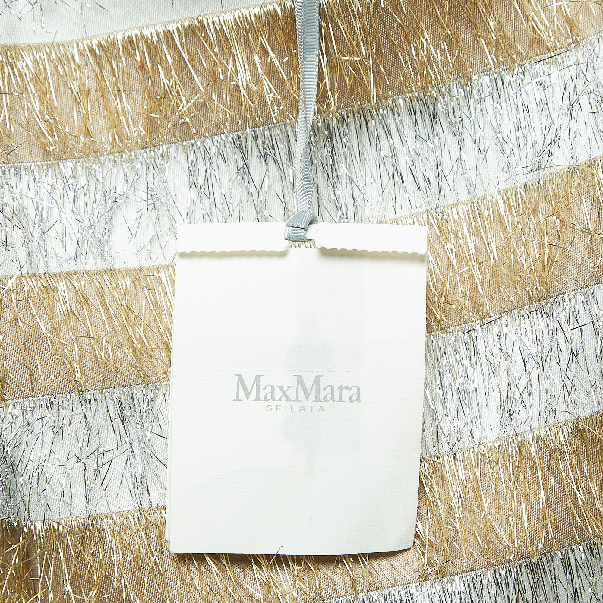 Max Mara Gold/Silver Metallic Fringed Crepe Gavetta Skirt S