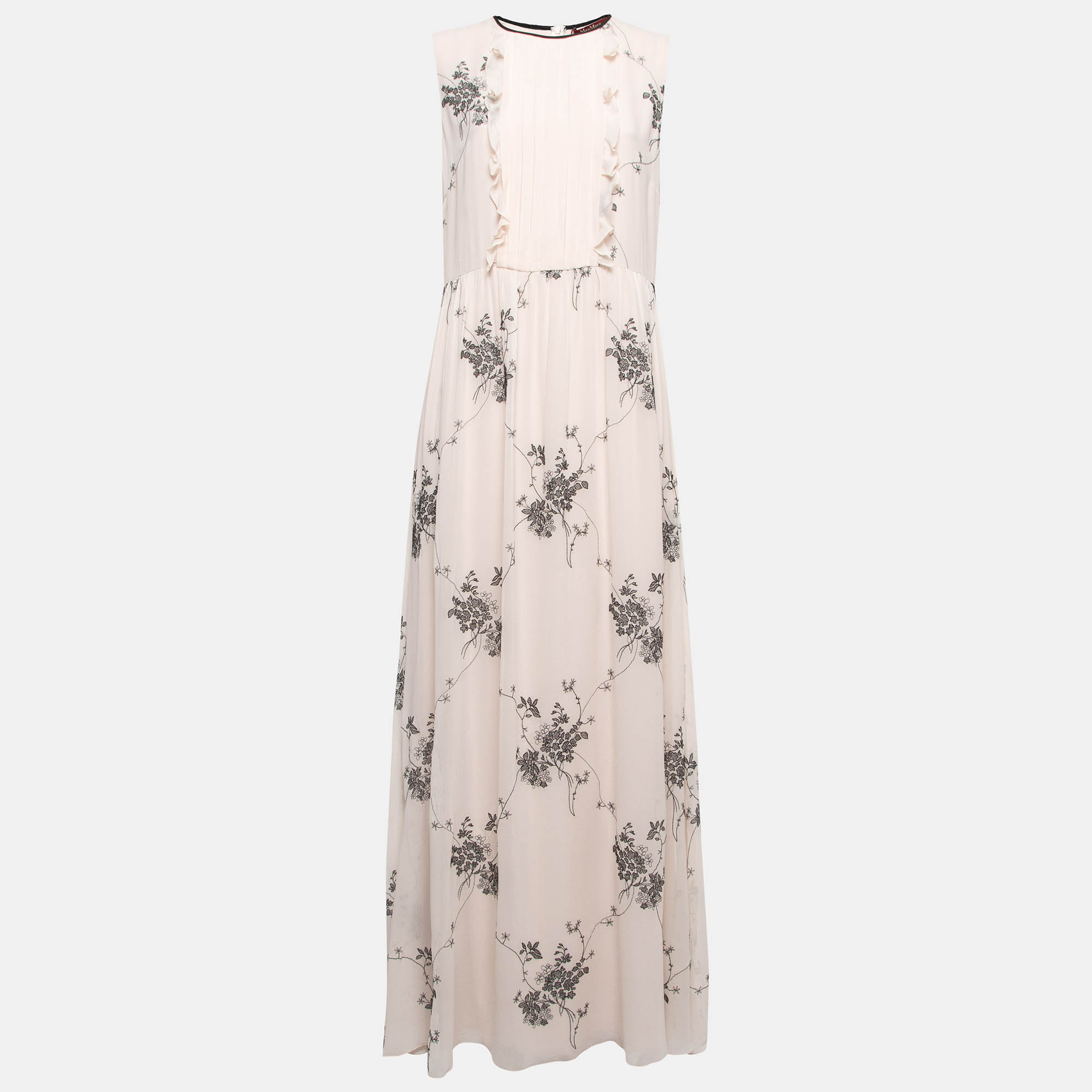 Max mara studio pink silk floral embroidered ruffle detail theodor dress l