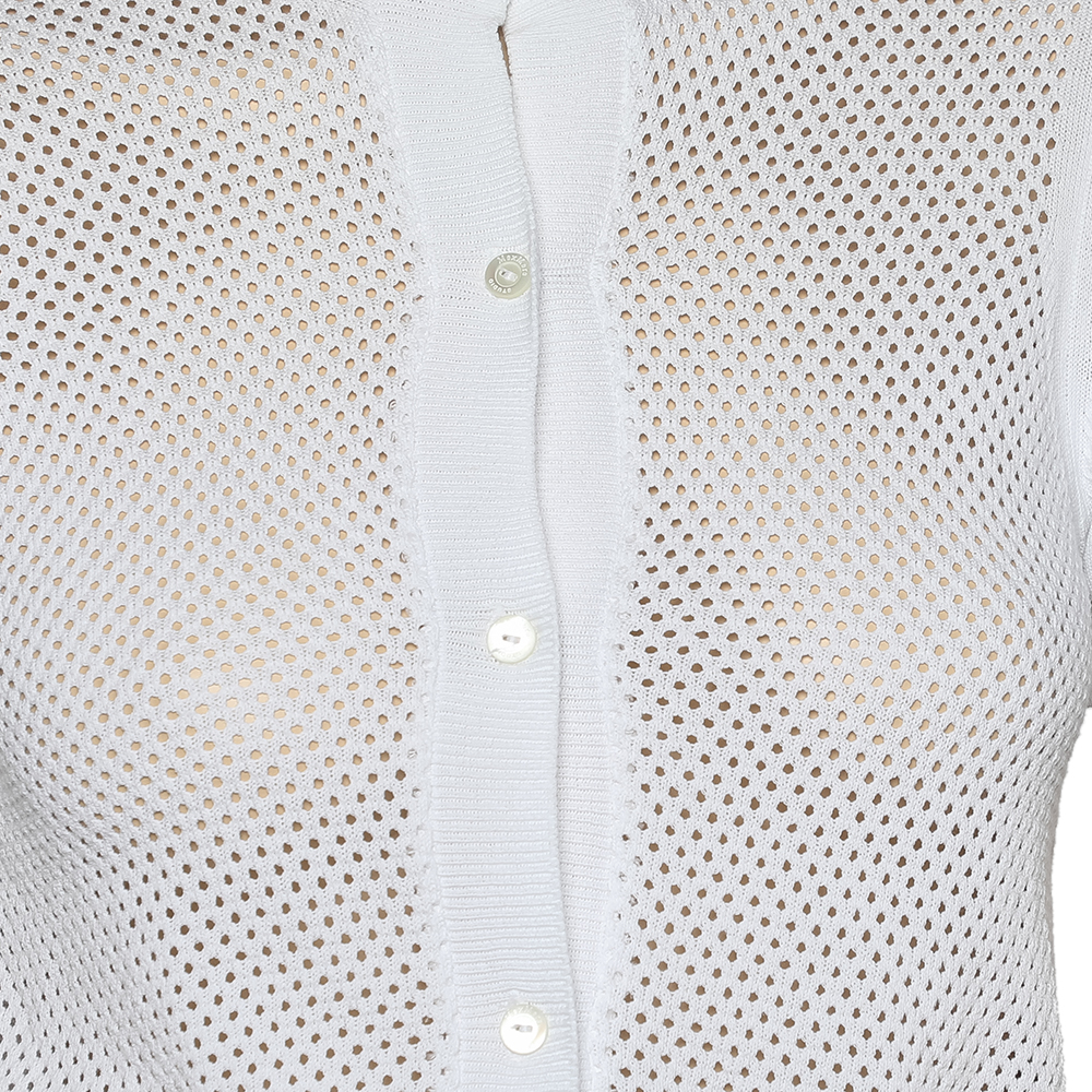 Max Mara Studio White Perforated Cotton Knit Cropped Cardigan L