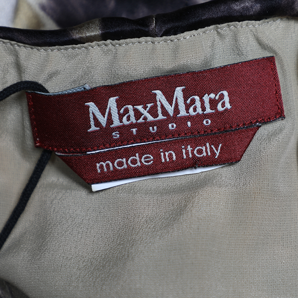 Max Mara Studio Brown Floral Printed Silk Draped Sleeveless Top S
