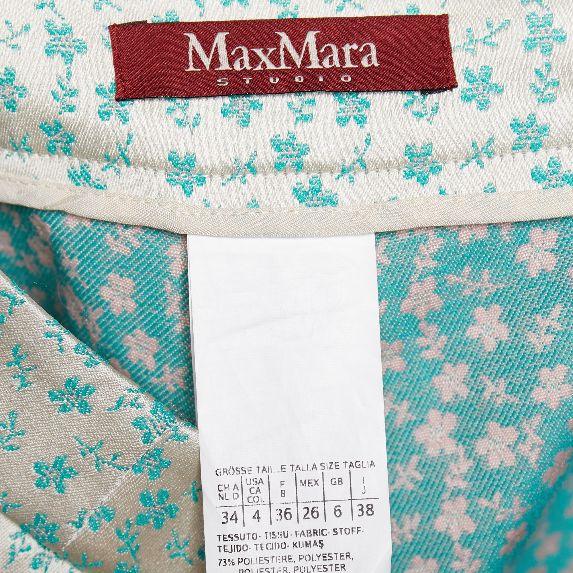 Max Mara Studio Green Floral Jacquard Tapered Leg Trousers S