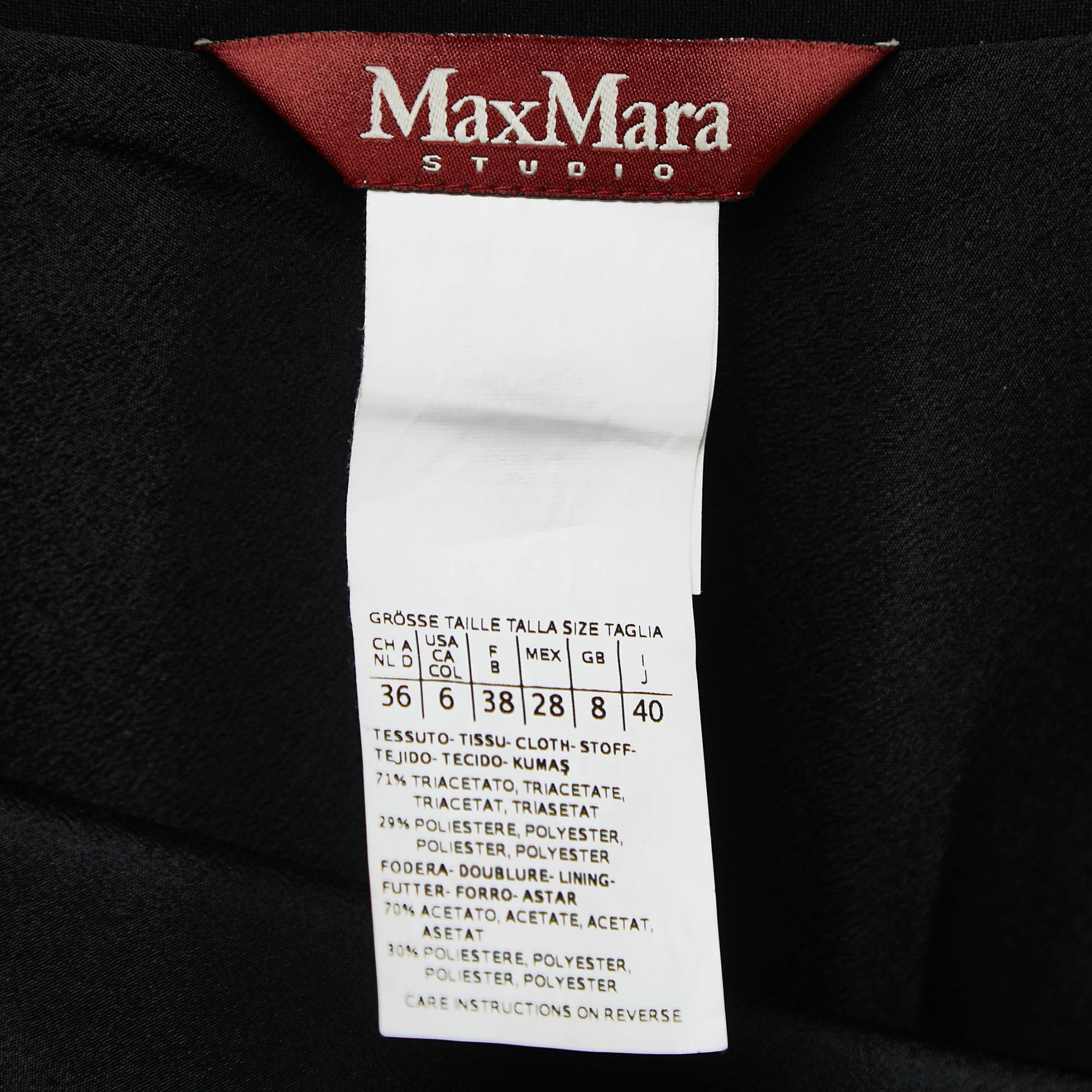 Max Mara Studio Black Crepe A-Line Knee-Length Skirt S