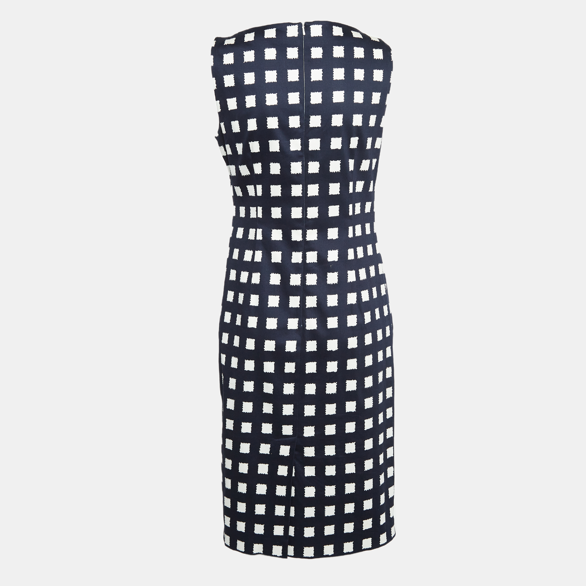 Max Mara Navy Blue Printed Stretch Cotton Midi Dress S