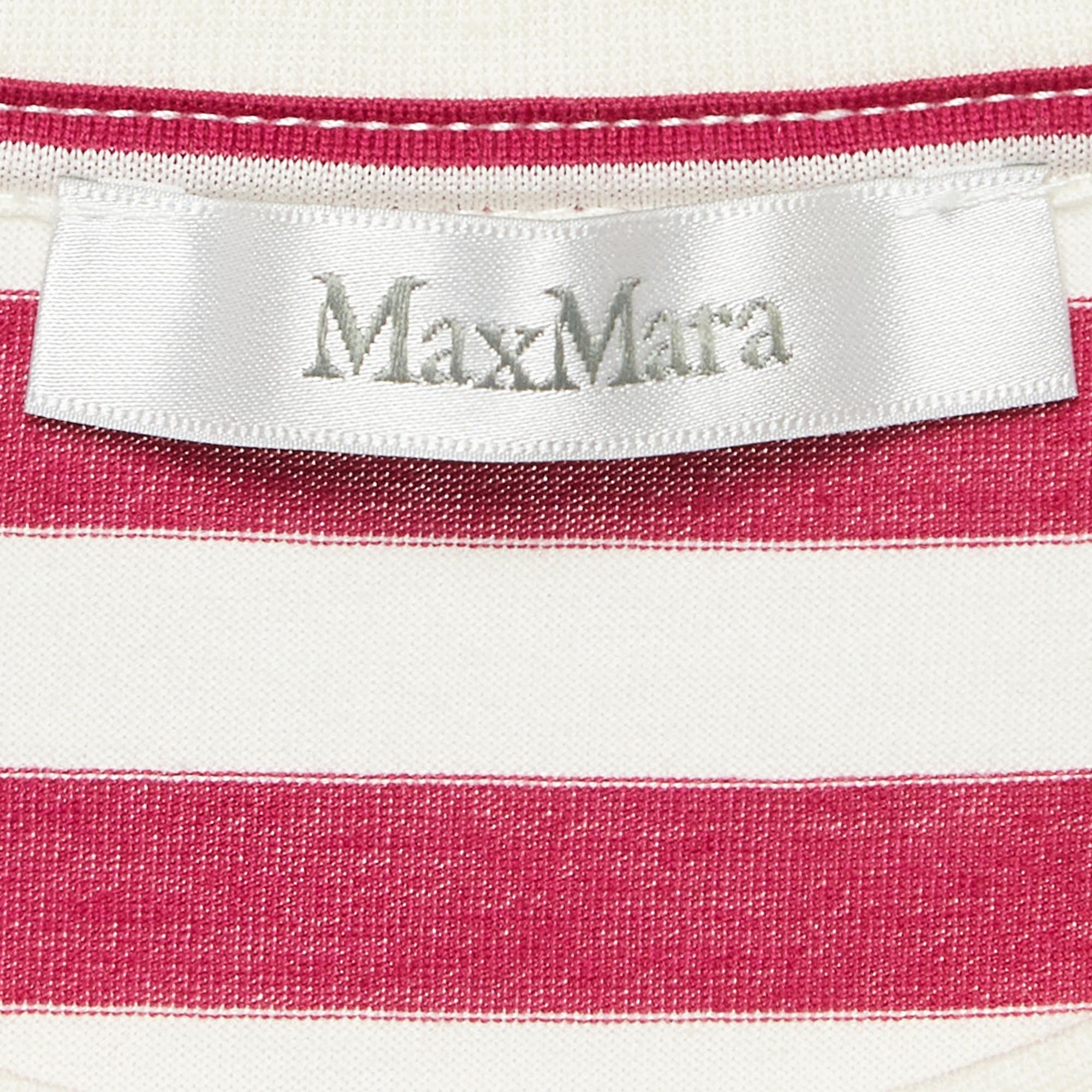 Max Mara Pink/White Embroidered Cotton T-Shirt M