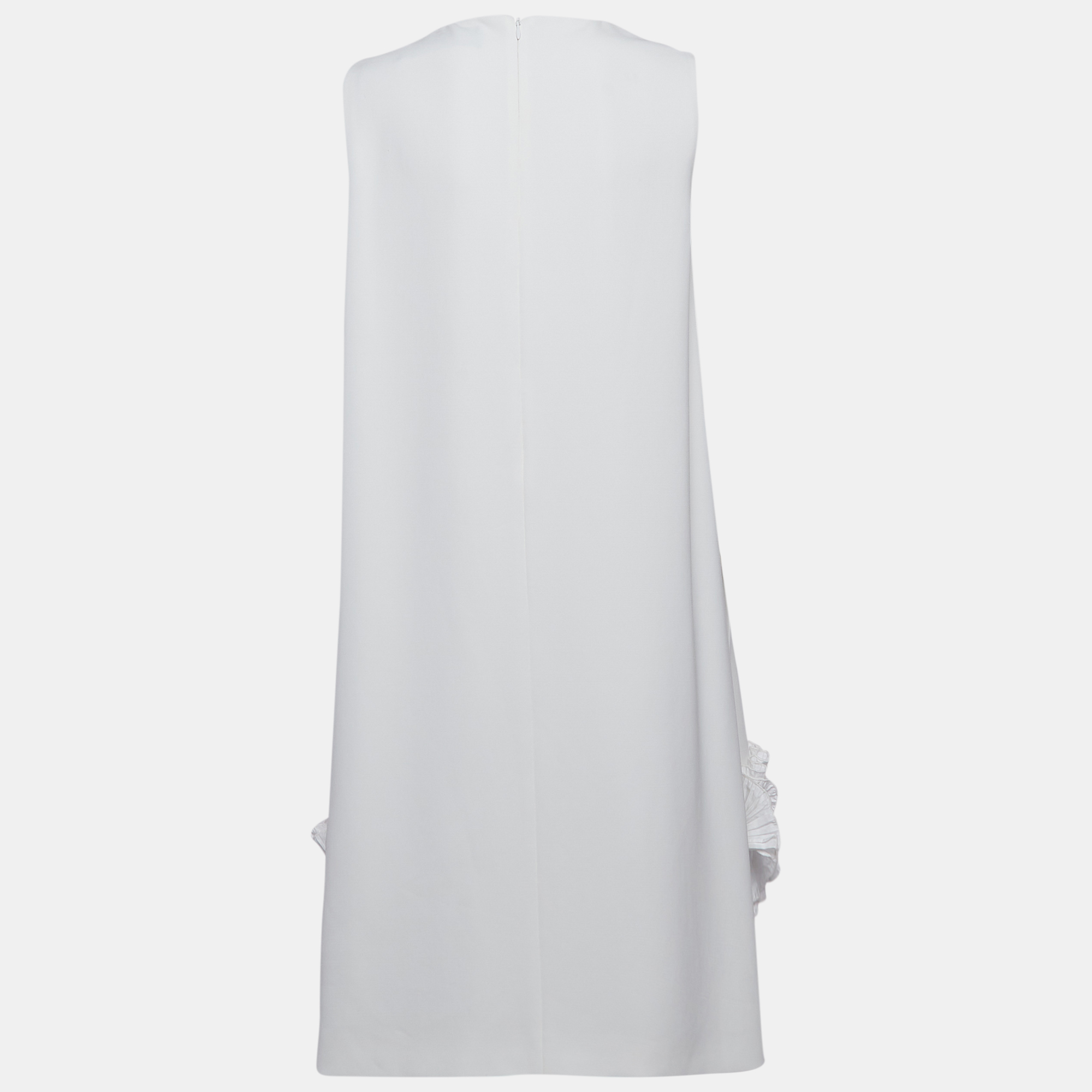 Max Mara White Crepe Ruffled Hem Sleeveless Tunic Top L