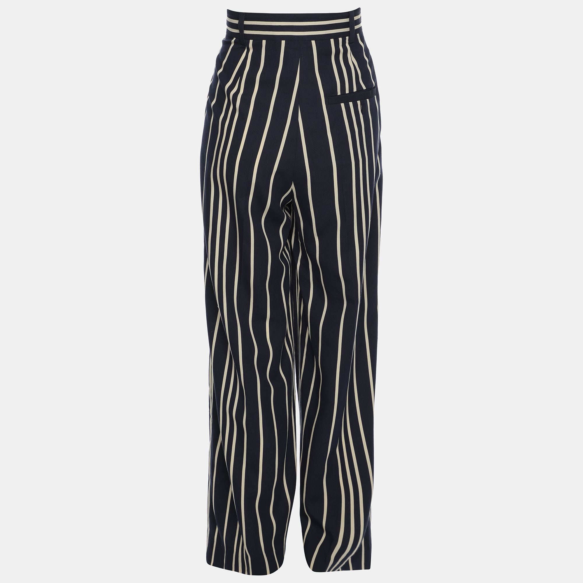 Max Mara Navy Blue/White Striped Wide Leg Trousers S