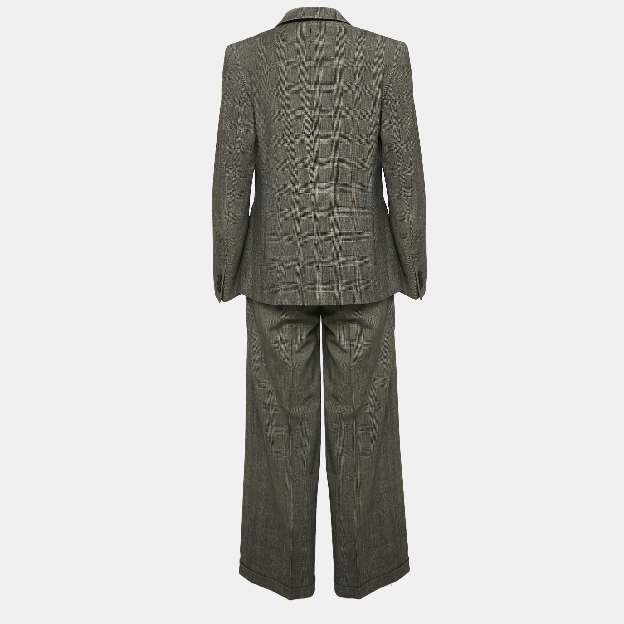 Max Mara Grey Plaid Wool Single Breasted Pants Suit M