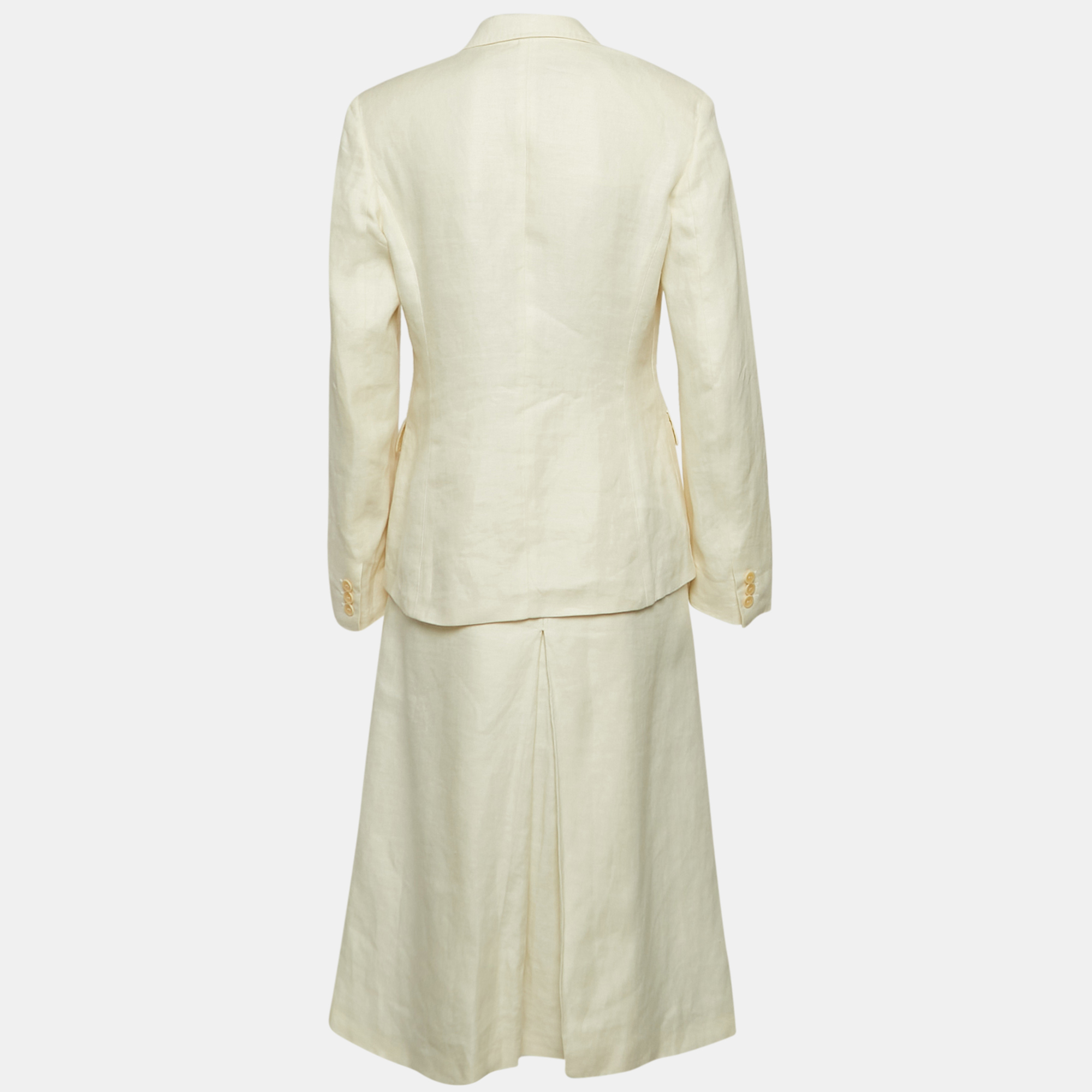 Max Mara Off-White Linen Skirt Suit M