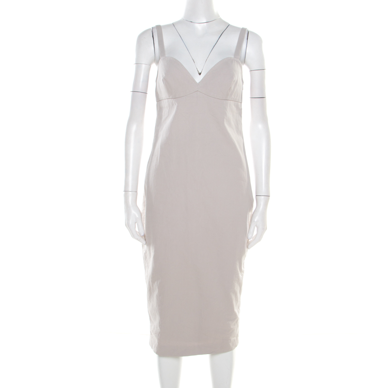 Image of Max Mara Beige Cotton Twill Eyelet Back Detail Sleeveless Dress M