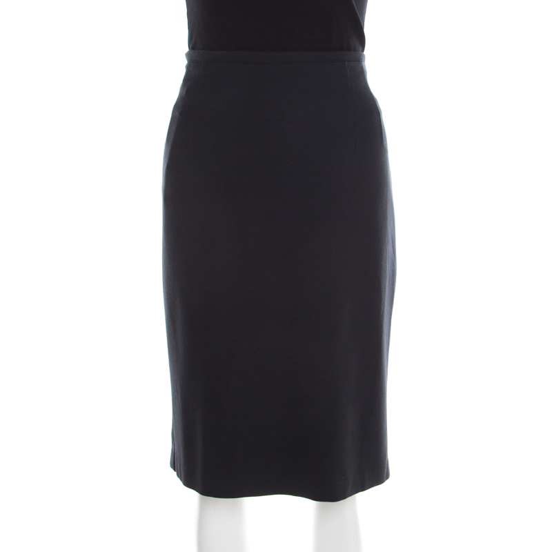 Image of Max Mara Black Stretch Knit Pencil Skirt L