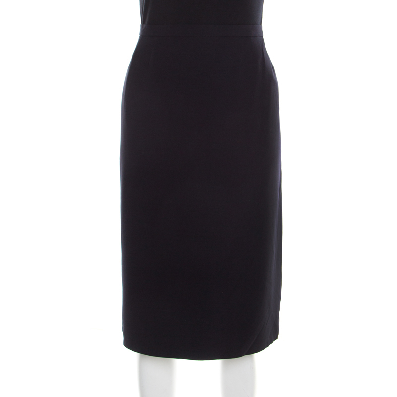 Image of Max Mara Black Crepe Straight Fit Midi Skirt L