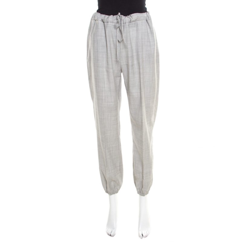 Image of Max Mara Grey Crosshatch Wool Elasticized Waist Jogger Pants M