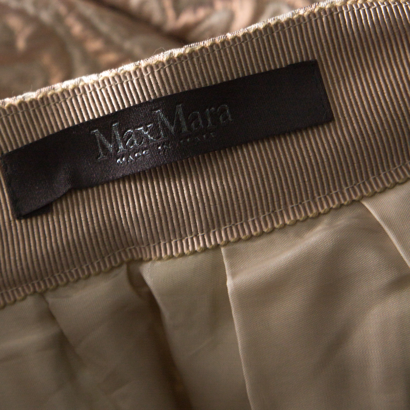 Max Mara Cream Lurex Floral Pattern Jacquard Long Skirt S
