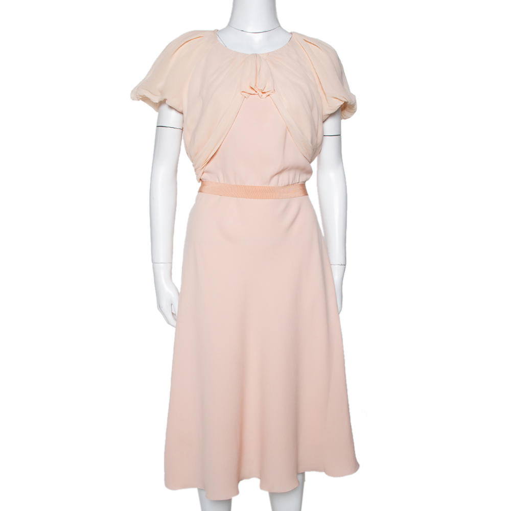 Max mara light orange crepe gathered bow detail midi dress l