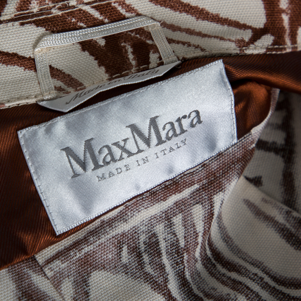 Max Mara White & Brown Printed Canvas Belted Coat M