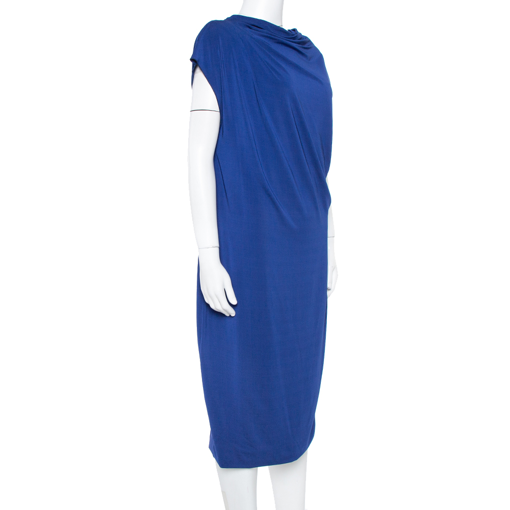 

Max Mara Royal Blue Draped Jersey Asymmetric Midi Dress