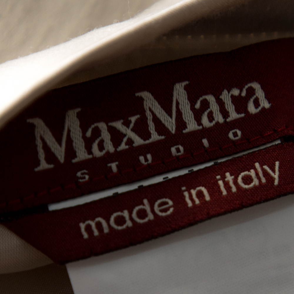 Max Mara Studio Cream Satin Pleated Detail Midi Skirt S
