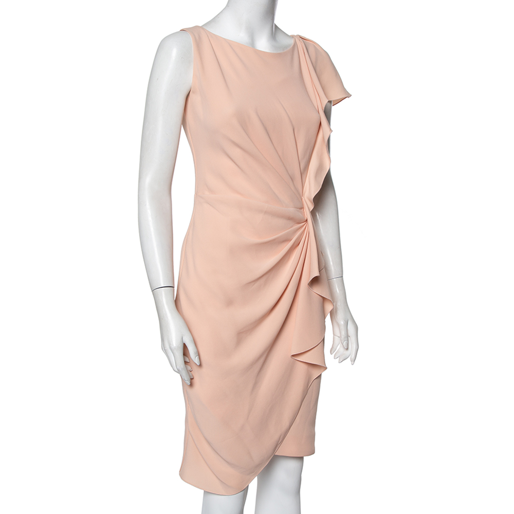 

Max Mara Pink Crepe Drape Detail Ruffled Midi Dress