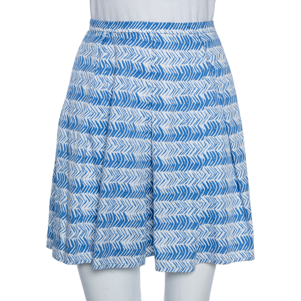 Weekend Max Mara White/Blue Printed Cotton Pleated Mini Skirt XS