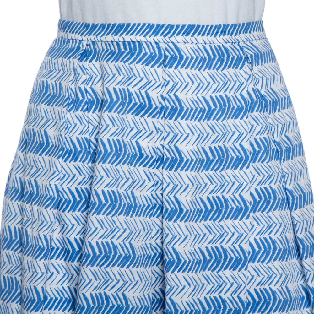 Weekend Max Mara White/Blue Printed Cotton Pleated Mini Skirt XS