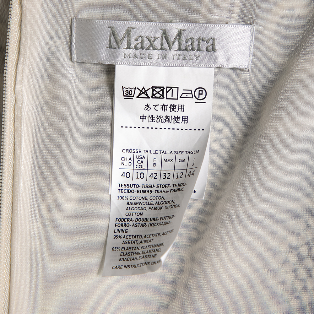 Max Mara Monochrome Paisley Printed Cotton Draped Detail Dress M