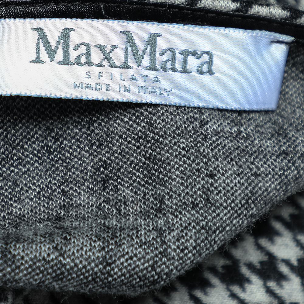 Max Mara Grey Houndstooth Patterned Wool Sweatshirt M