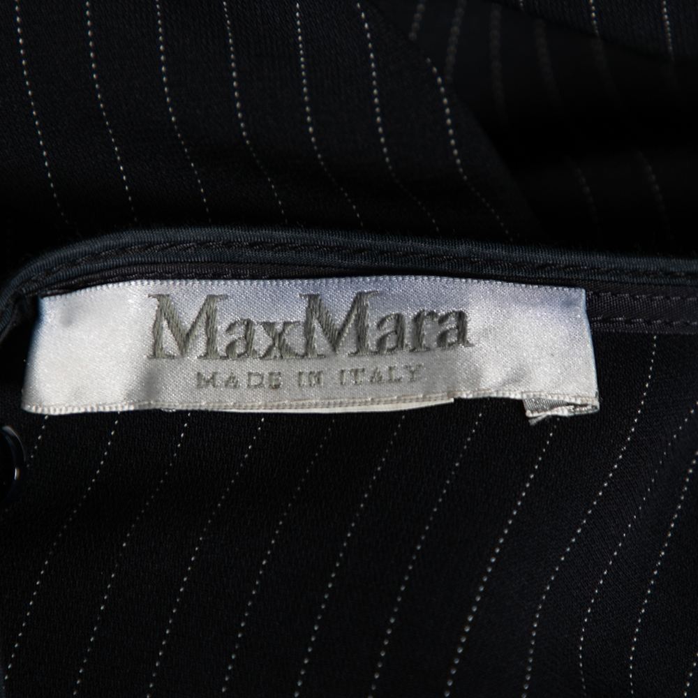 Max Mara Navy Blue Pinstripe Crepe Top M
