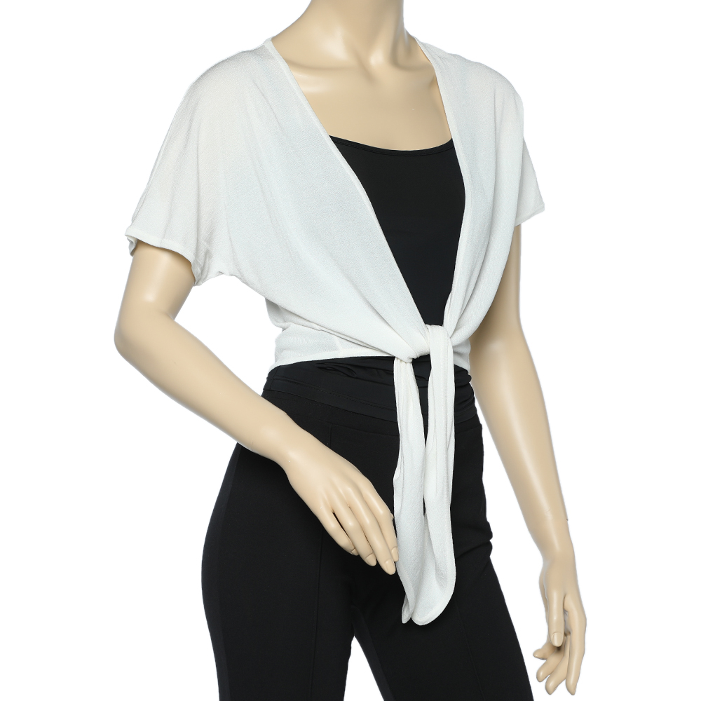 Max Mara White Knit Front Tie Detail Short Shrug XL