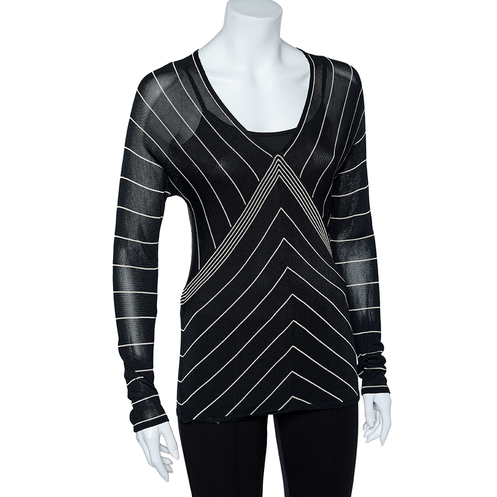 Max Mara Back Stripe Pattern Knit V-Neck Top M