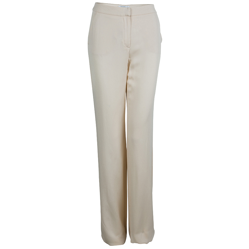Image of Max Mara Beige Silk Crepe Trousers M