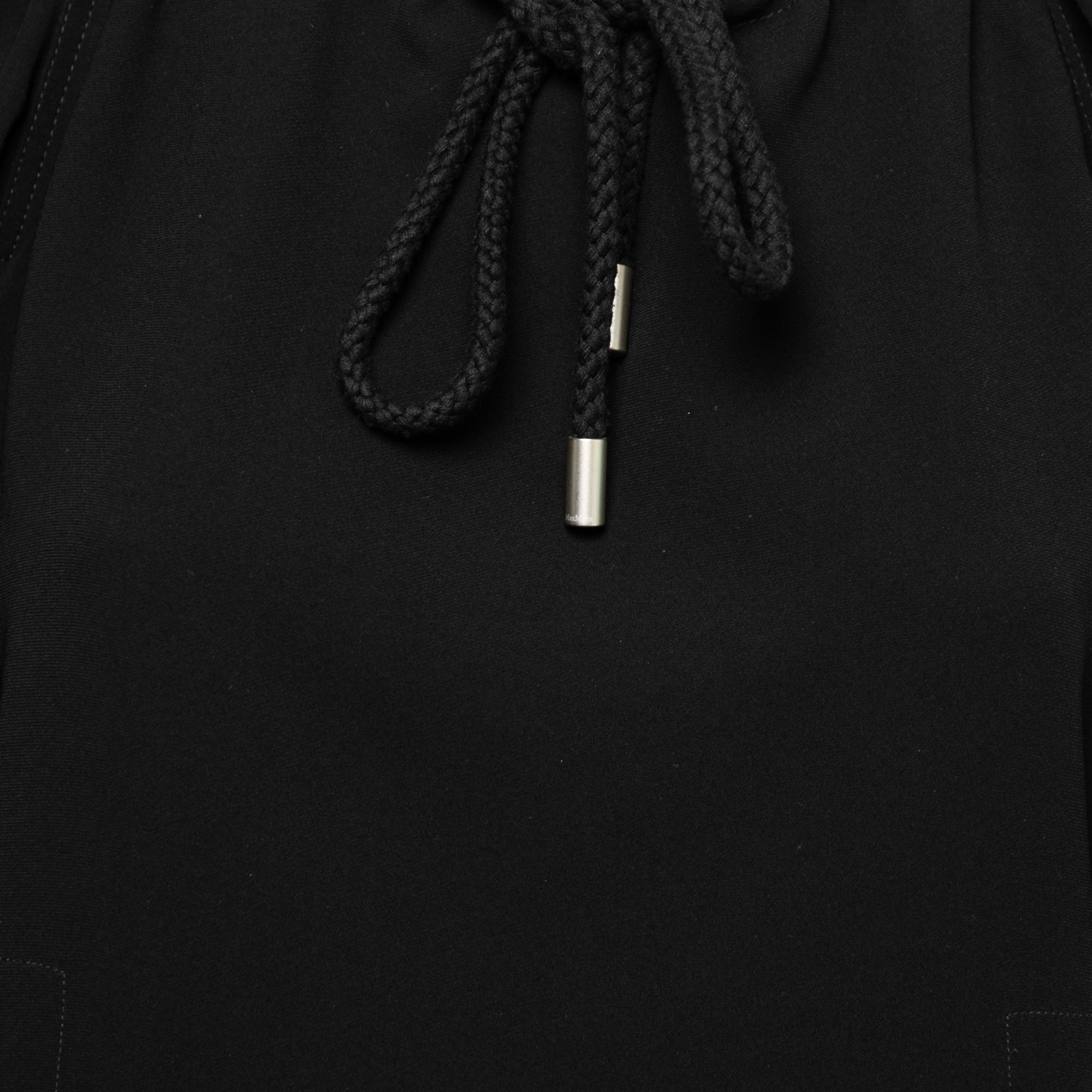 Max Mara Black Crepe Drawstring Detail Pocketed Blouse M