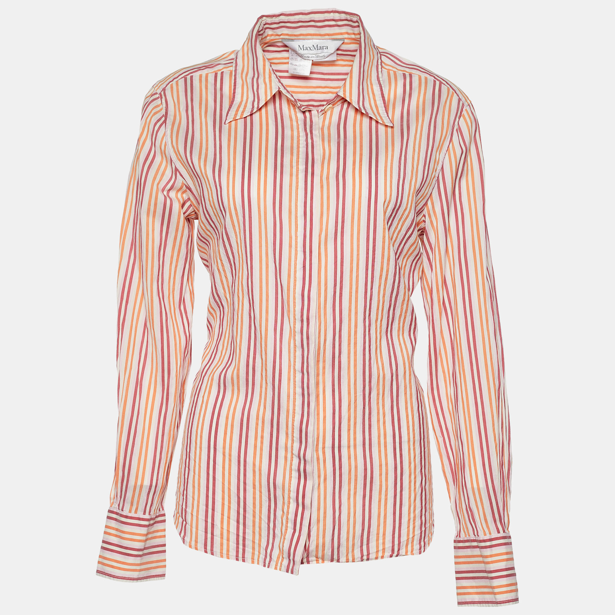 Max Mara Multicolor Striped Cotton & Silk Button Front Shirt M