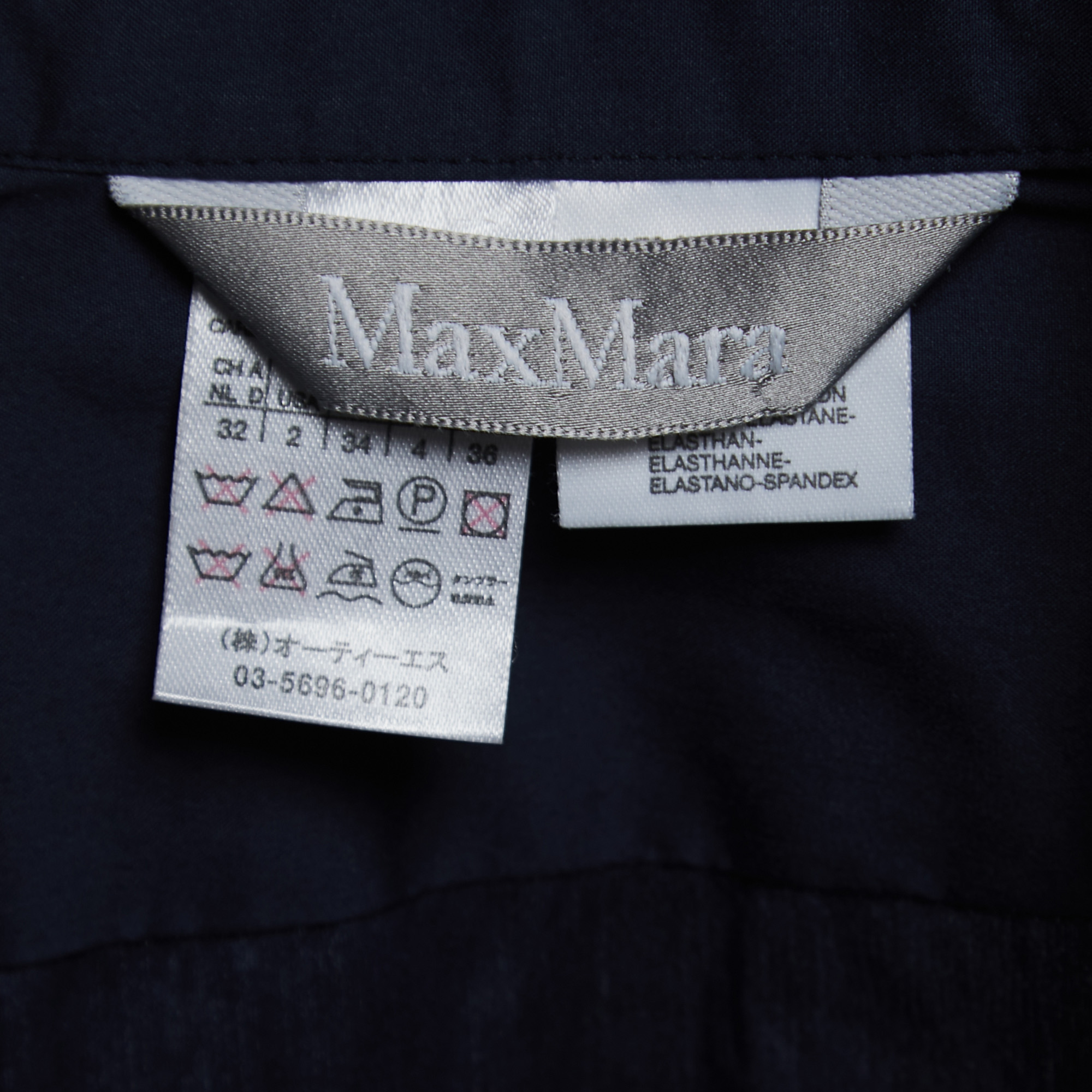 Max Mara Dark Blue Stretch Cotton Pleated Shirt XS