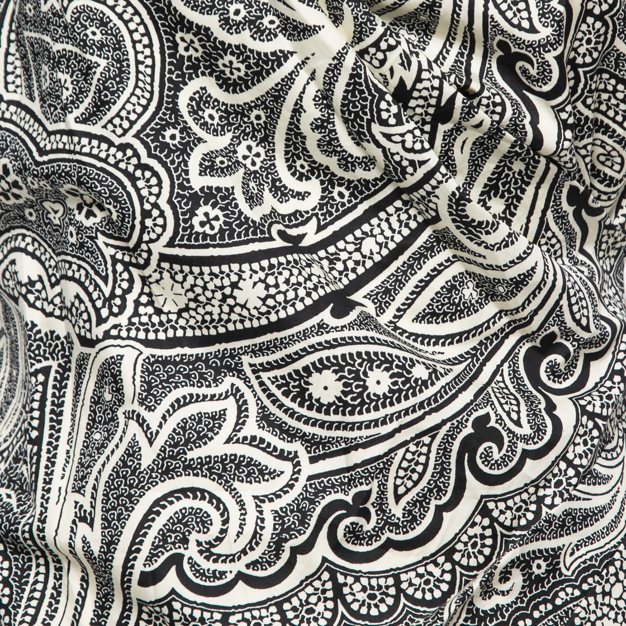Max Mara Black Paisley Printed Cotton Wrap Effect Midi Dress M