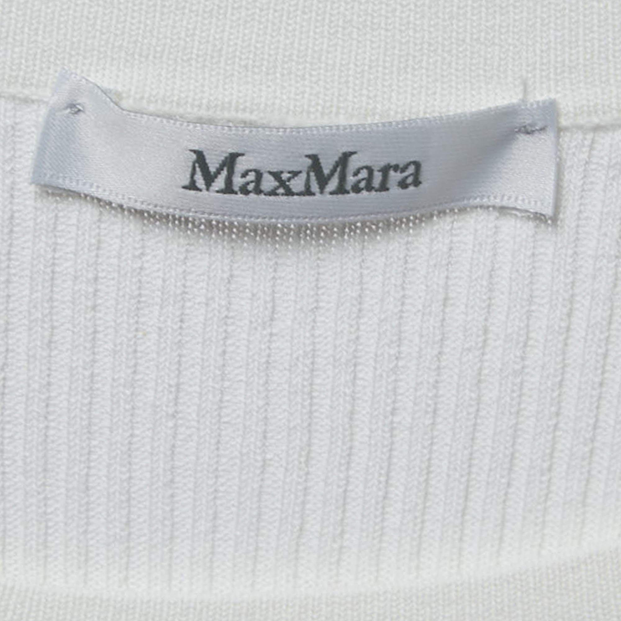 Max Mara White Stretch Knit Long Sleeve Top XXL