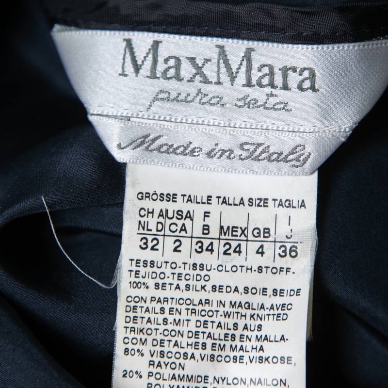 Max Mara Navy Blue Silk Oversized Turtleneck Top XS