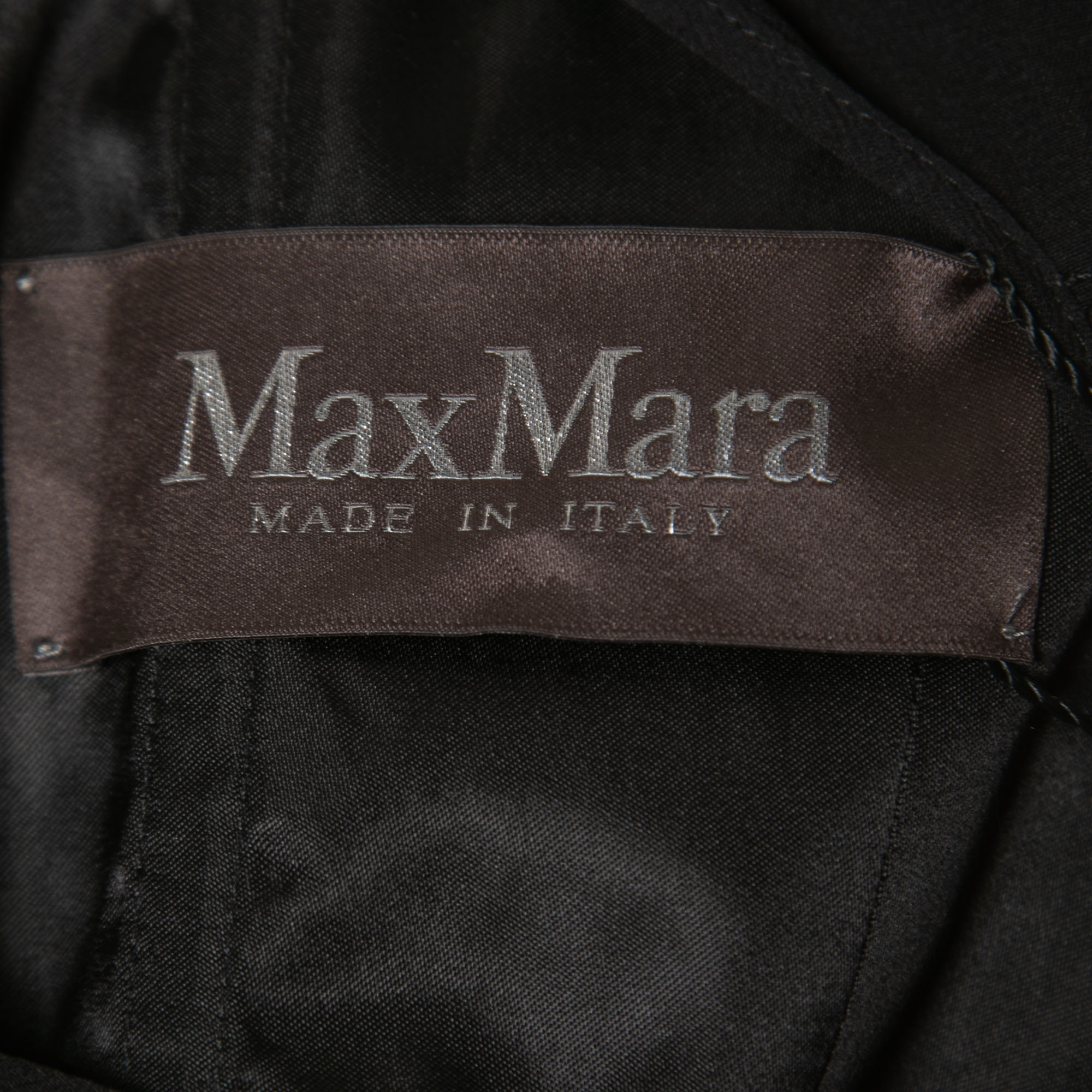 Max Mara Black Crepe Embellished Lace Trim Long Sleeve Draped Maxi Dress M