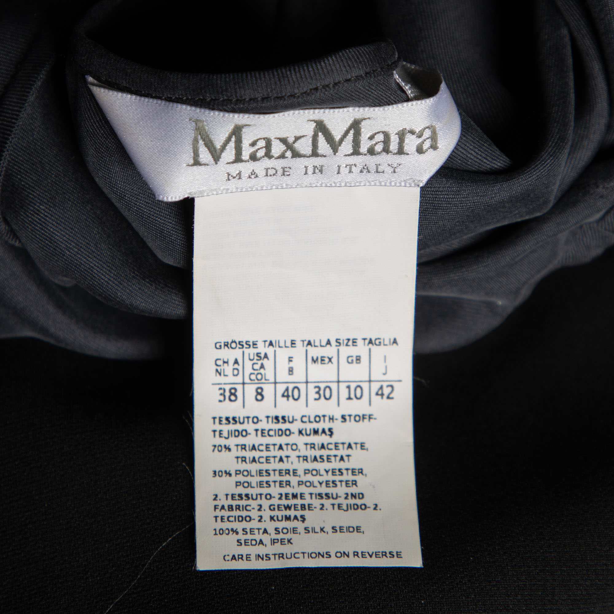 Max Mara Navy Blue Silk & Crepe Draped Midi Dress M