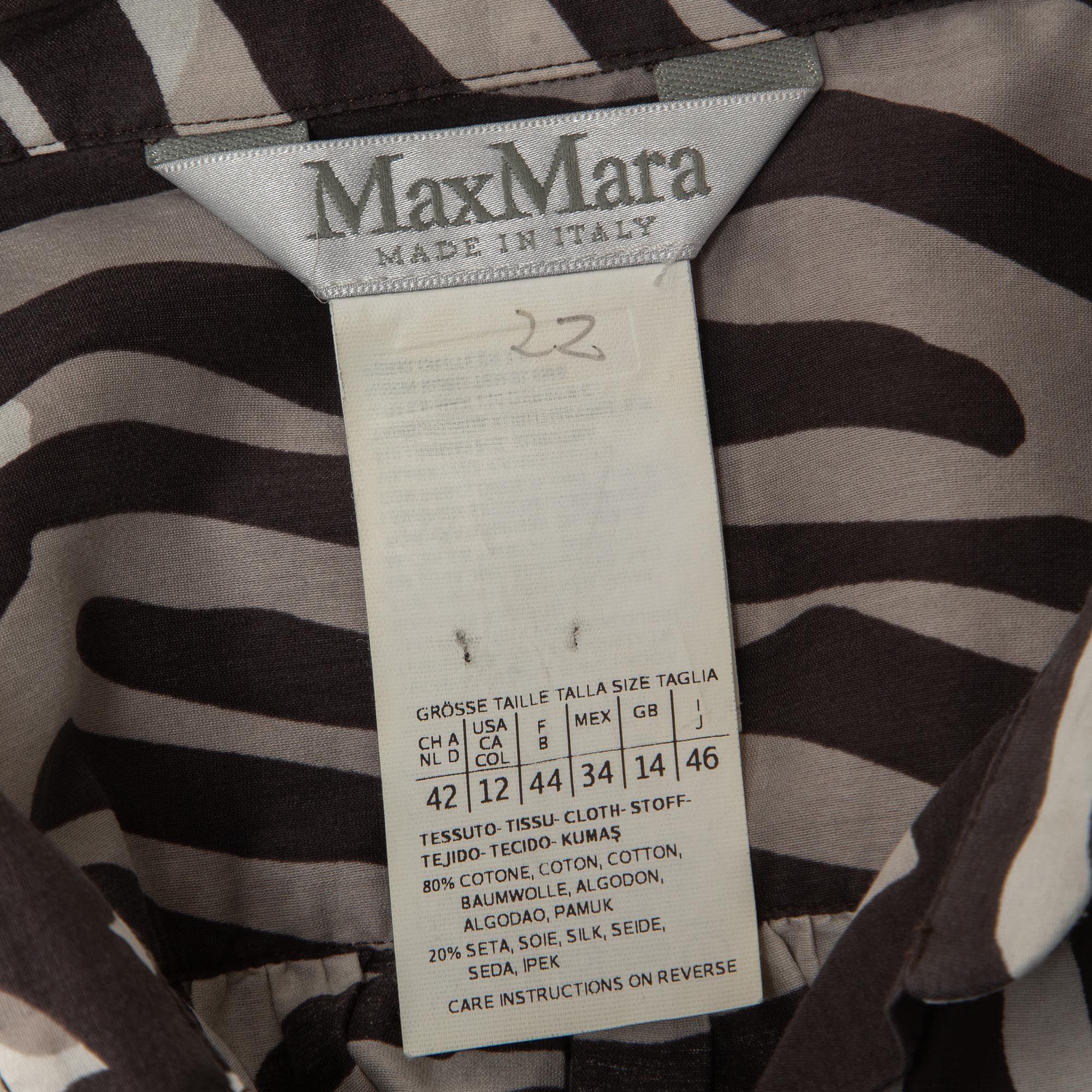 Max Mara White All-Over Print Cotton Button Front Long Sleeve Shirt L
