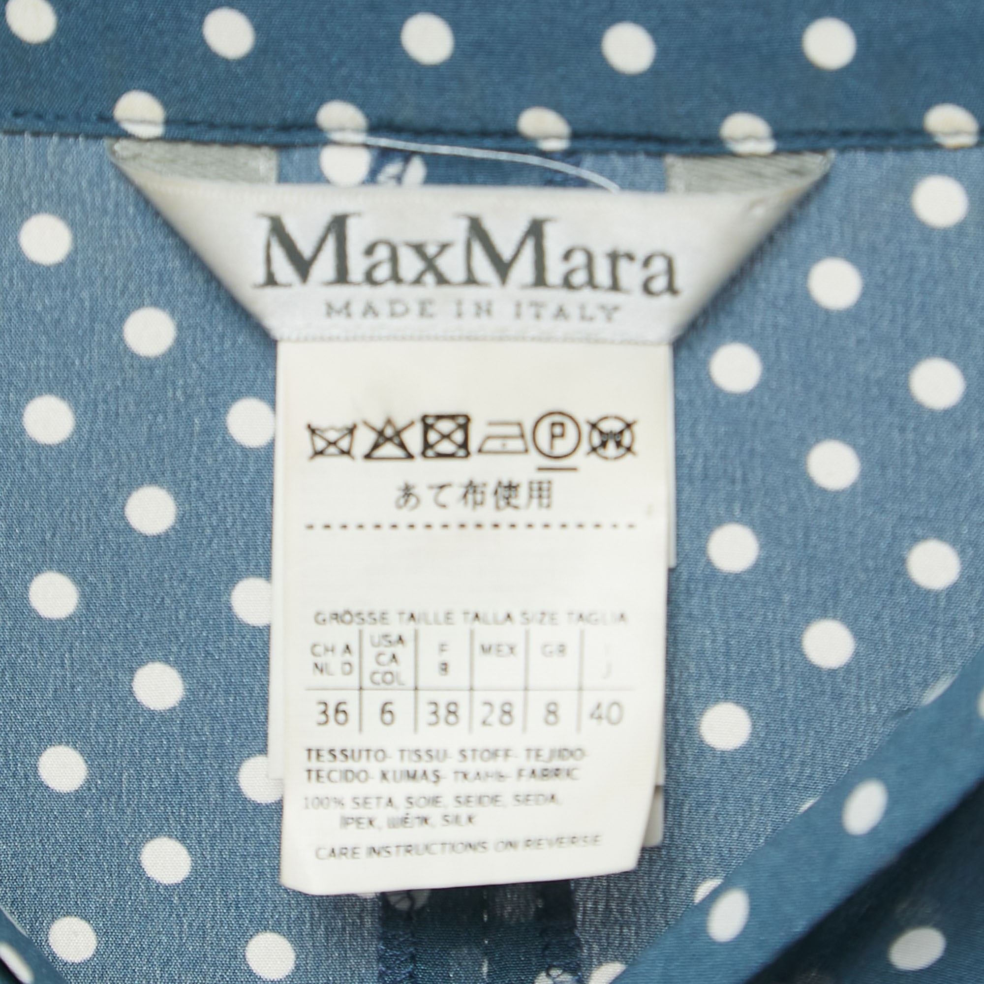 Max Mara Blue Polka Dotted Silk Button Front Midi Shirt Dress S