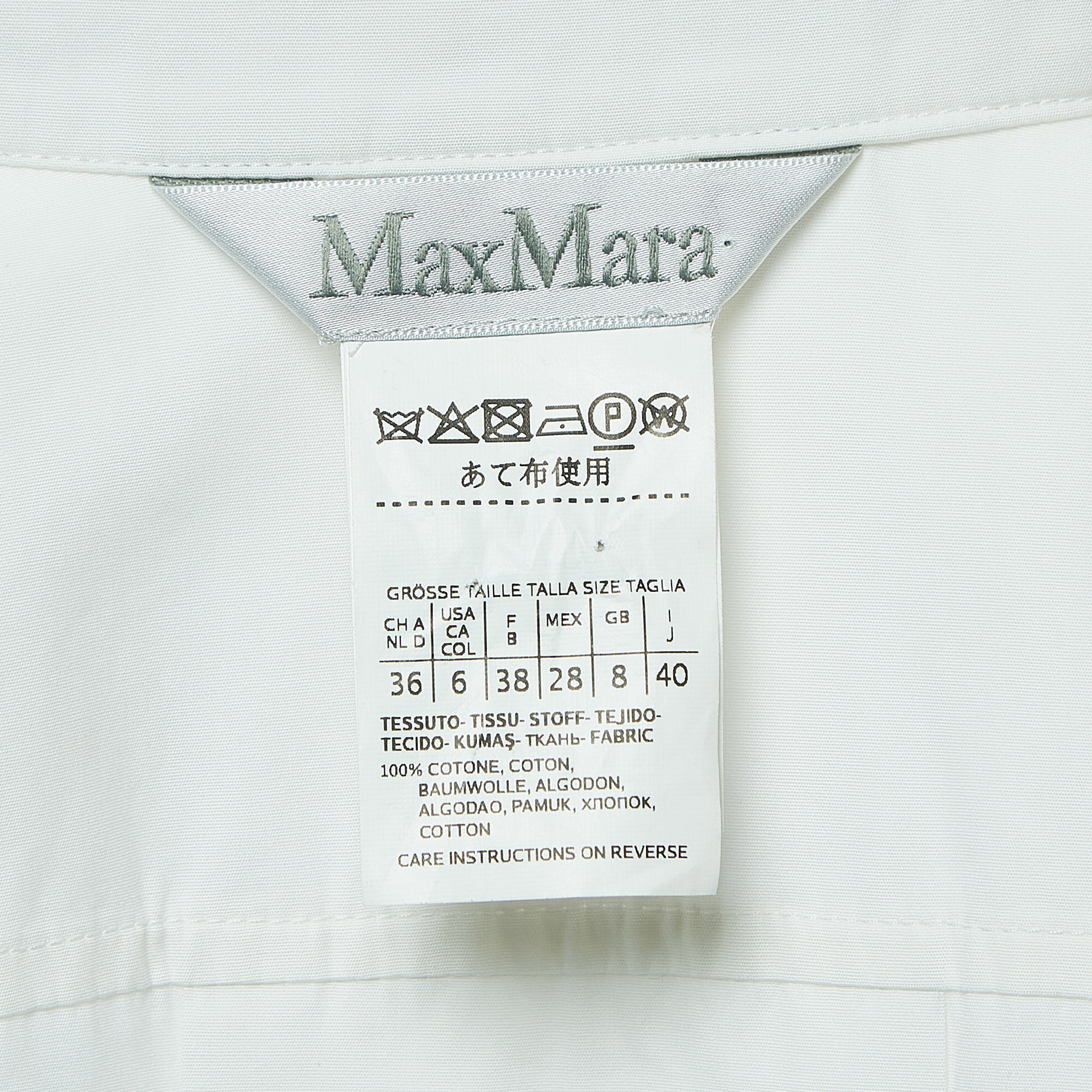Max Mara White Cotton Button Front Belted Tunic Top S