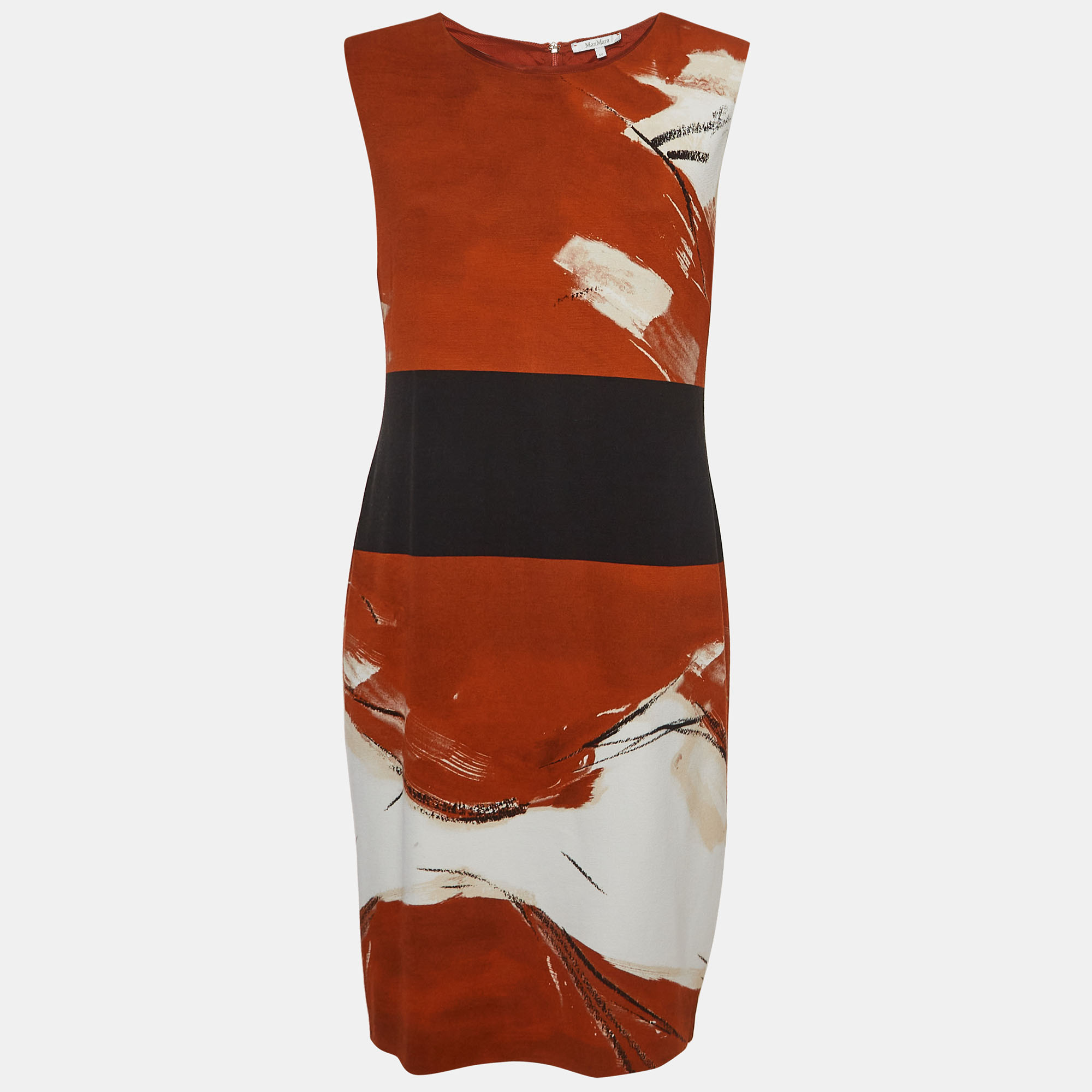 Max Mara Brown Printed Jersey Sleeveless Mini Dress L