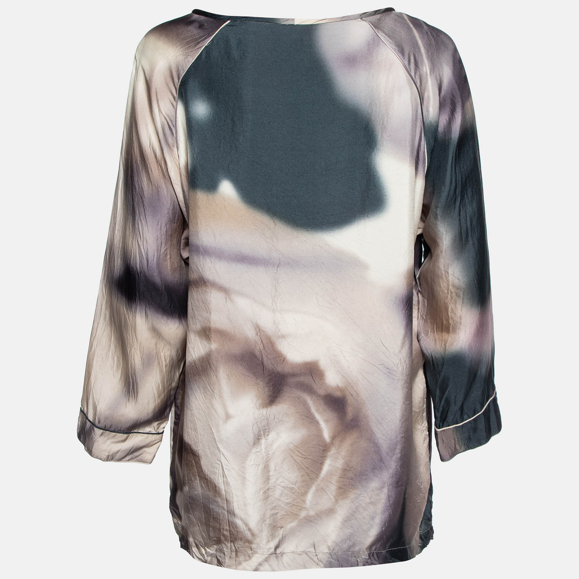 Max Mara Purple Watercolor Print Silk Blouse M